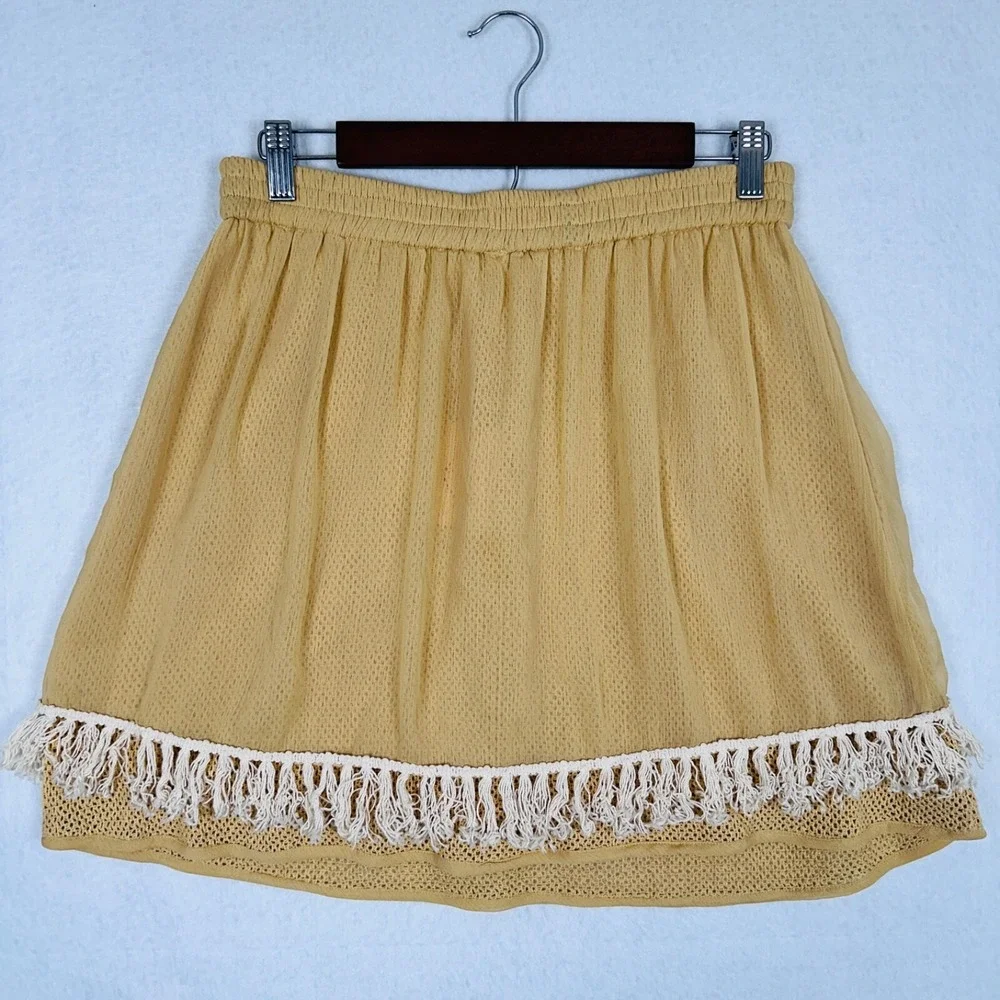 Anthropologie Raga Boho Skirt Sz S Fringe Layered Mustard Yellow Lined Prairie - Picture 2 of 8